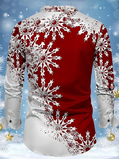Men's Luxury Christmas Contrast Color Print Long Sleeve Shirt