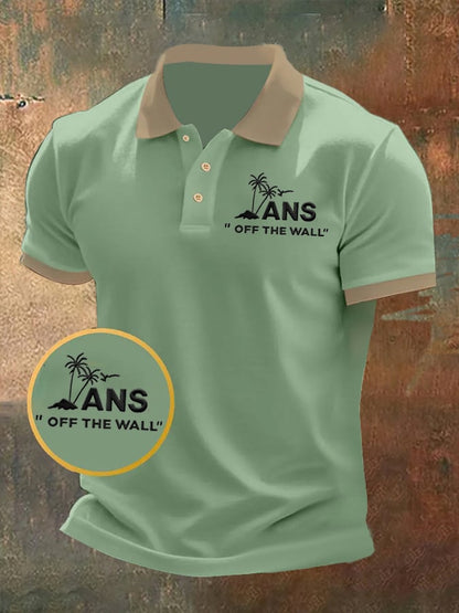Men's sports LOGO print contrast color casual polo shirt