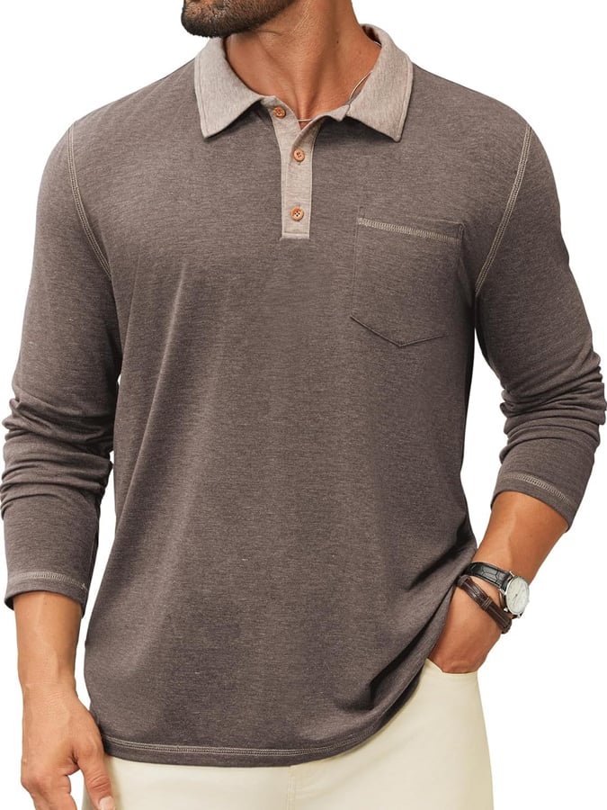 Men's Retro Colorblock Pocket Polo Shirt