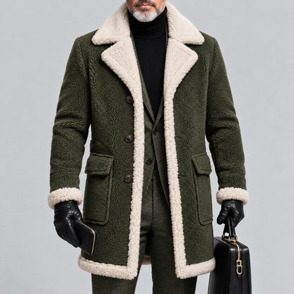 Men's Solid Color Lapel Collar Single Breasted Flap Pockets Sherpa Lined Trench Coat