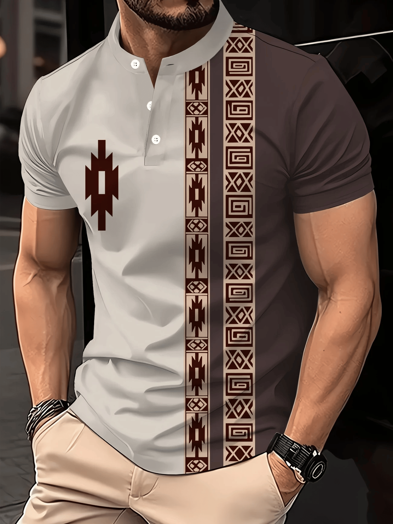 Men's Casual Short Sleeve Henley T-Shirt