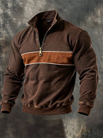 Men's Retro Contrast Color Comfort Zip-Up Sweatshirt