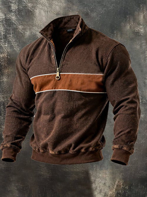 Men's Retro Contrast Color Comfort Zip-Up Sweatshirt