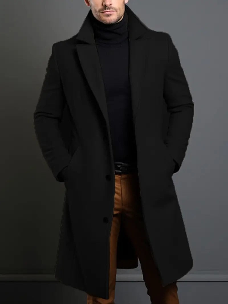 Men's slim-fit long trench coat