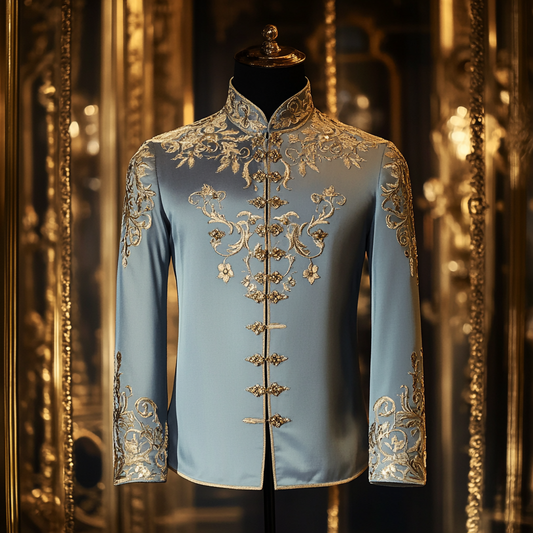 Luxurious satin stand collar long sleeve shirt