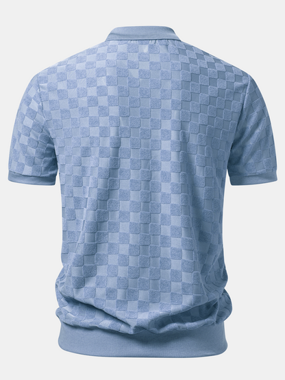 Checkerboard V-Neck Knit Polo