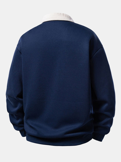 Relax Fit Contrast Corduroy Polo Collar Sweatshirt & Straight Leg Corduroy Pants