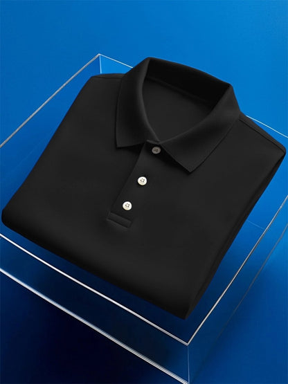 Men's Business Casual Embroidery Button Short Sleeve Polo Shirt