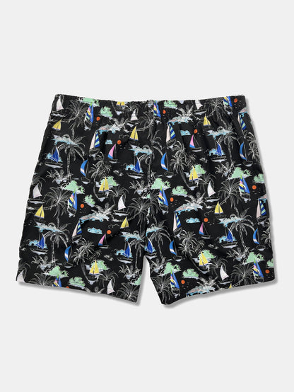 Palm Tree Sailboat Print Swim Shorts