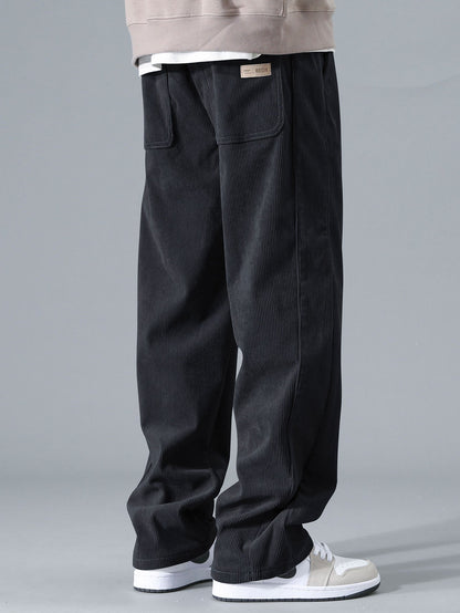 Relax Fit Contrast Corduroy Polo Collar Sweatshirt & Straight Leg Corduroy Pants