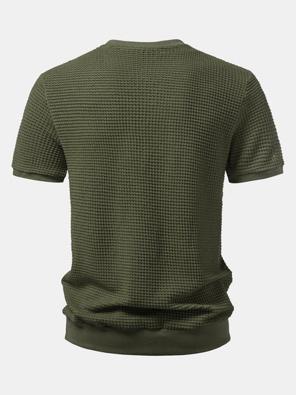 Short-Sleeve Waffle Ribbed Hem T-Shirt