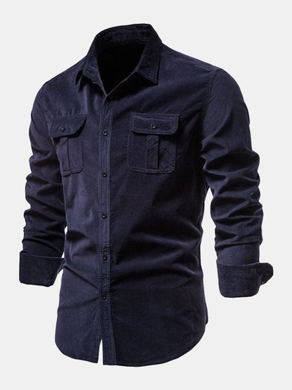 Regular Fit Cotton Corduroy Shirt With Pockets