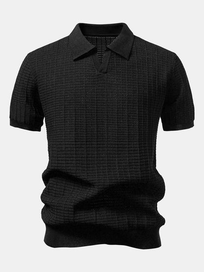 Textured Jacquard Johnny Collar Knit Polo