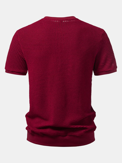 Short-Sleeve Waffle Ribbed Hem T-Shirt