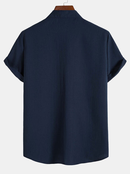 Crinkled Texture Stand Collar Shirt