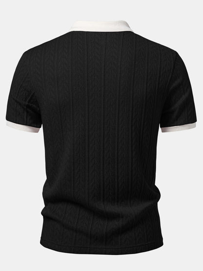 Wheat Ear Jacquard Zipper Knit Polo