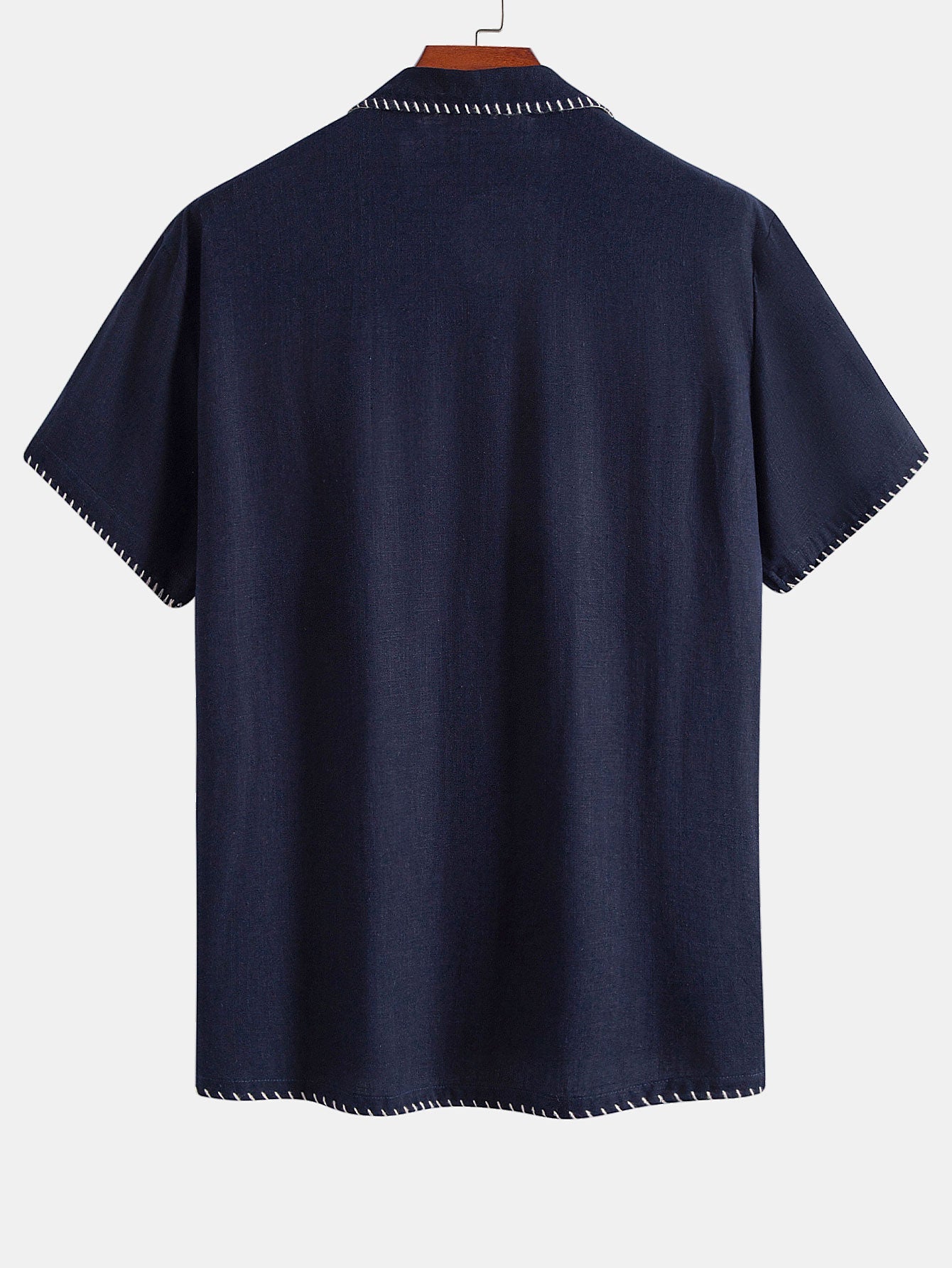 Contrast Stitching Linen Rayon Blend Cuban Shirt