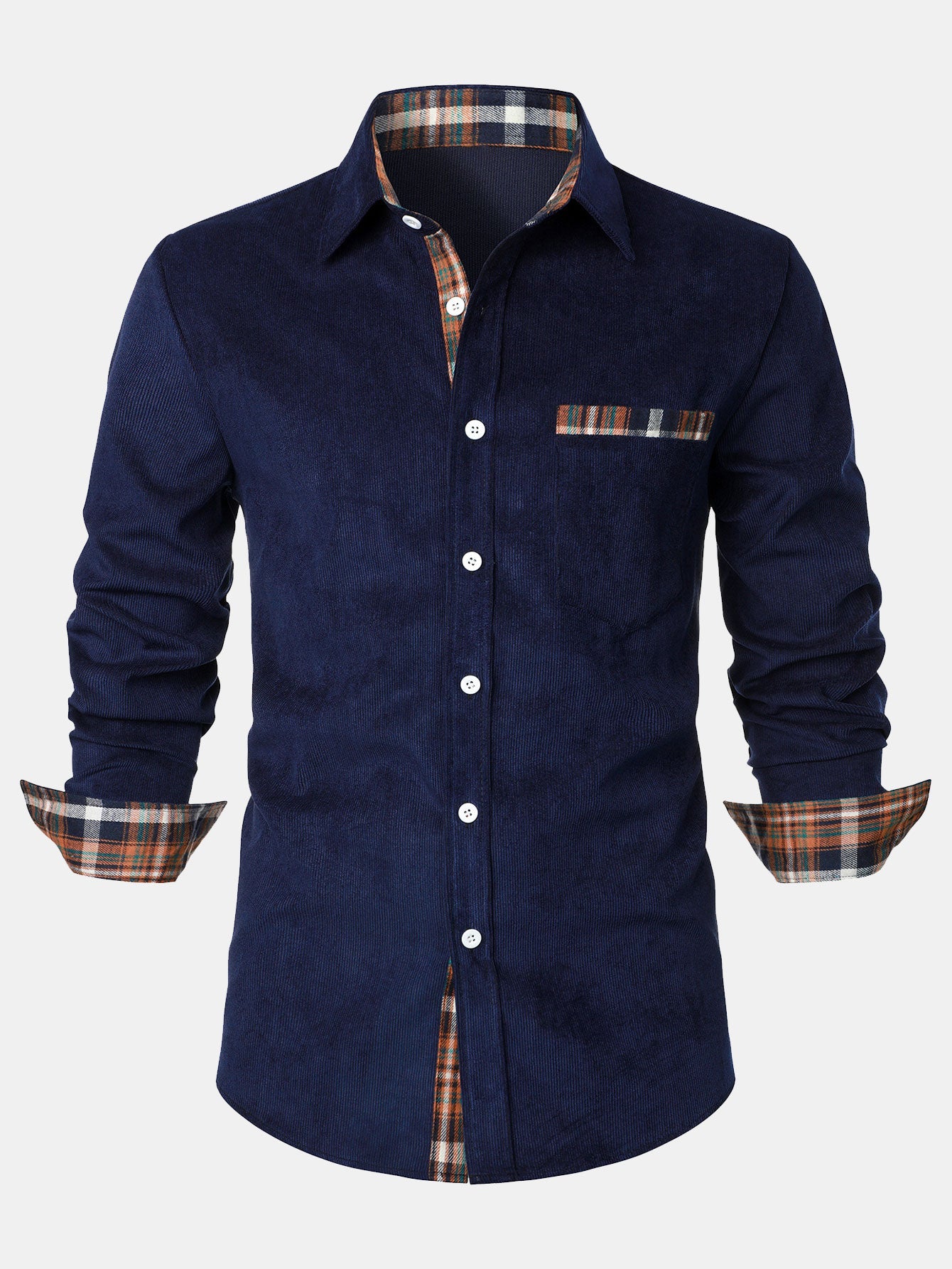 Corduroy Plaid Panel Button Up Shirt