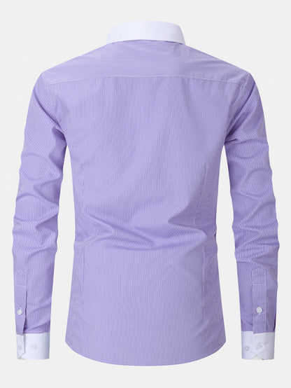 Stripe Contrast Collar Dress Shirt
