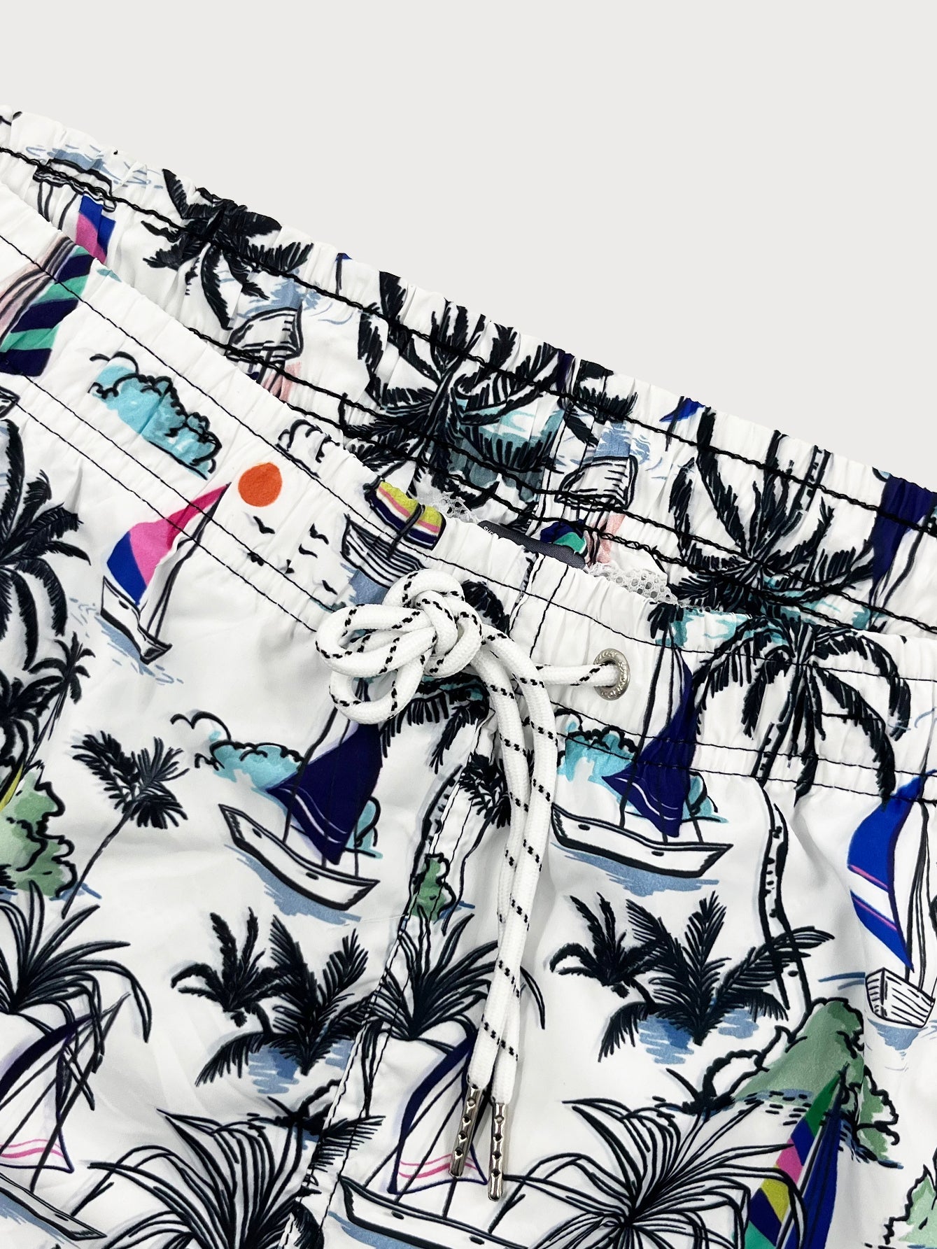 Palm Tree Sailboat Print Swim Shorts