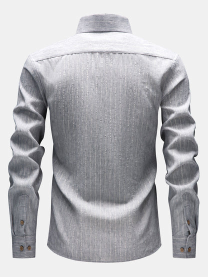 Long Sleeve Stripe Linen Look Button Up Shirt