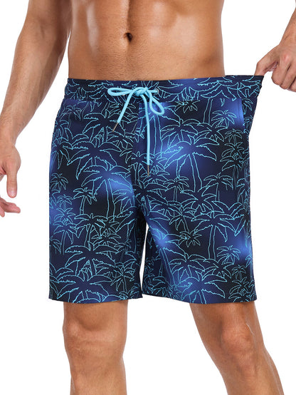 2 In 1 Palm Tree Print Swim Shorts