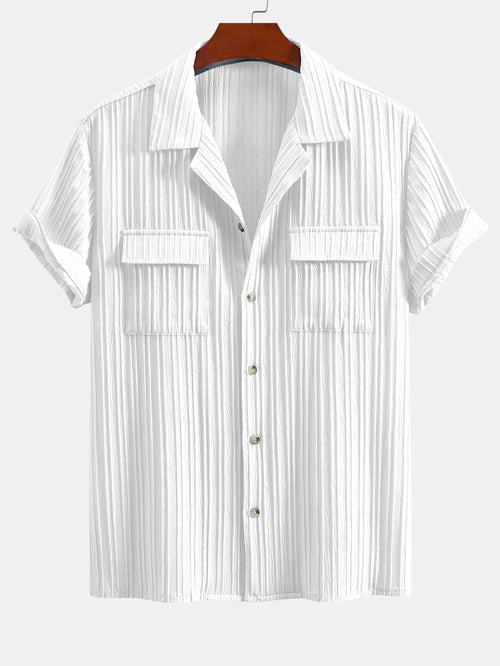 Textured Cuban Collar Pocket Shirt