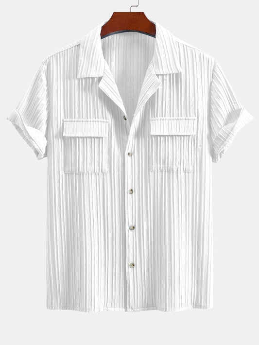 Textured Cuban Collar Pocket Shirt