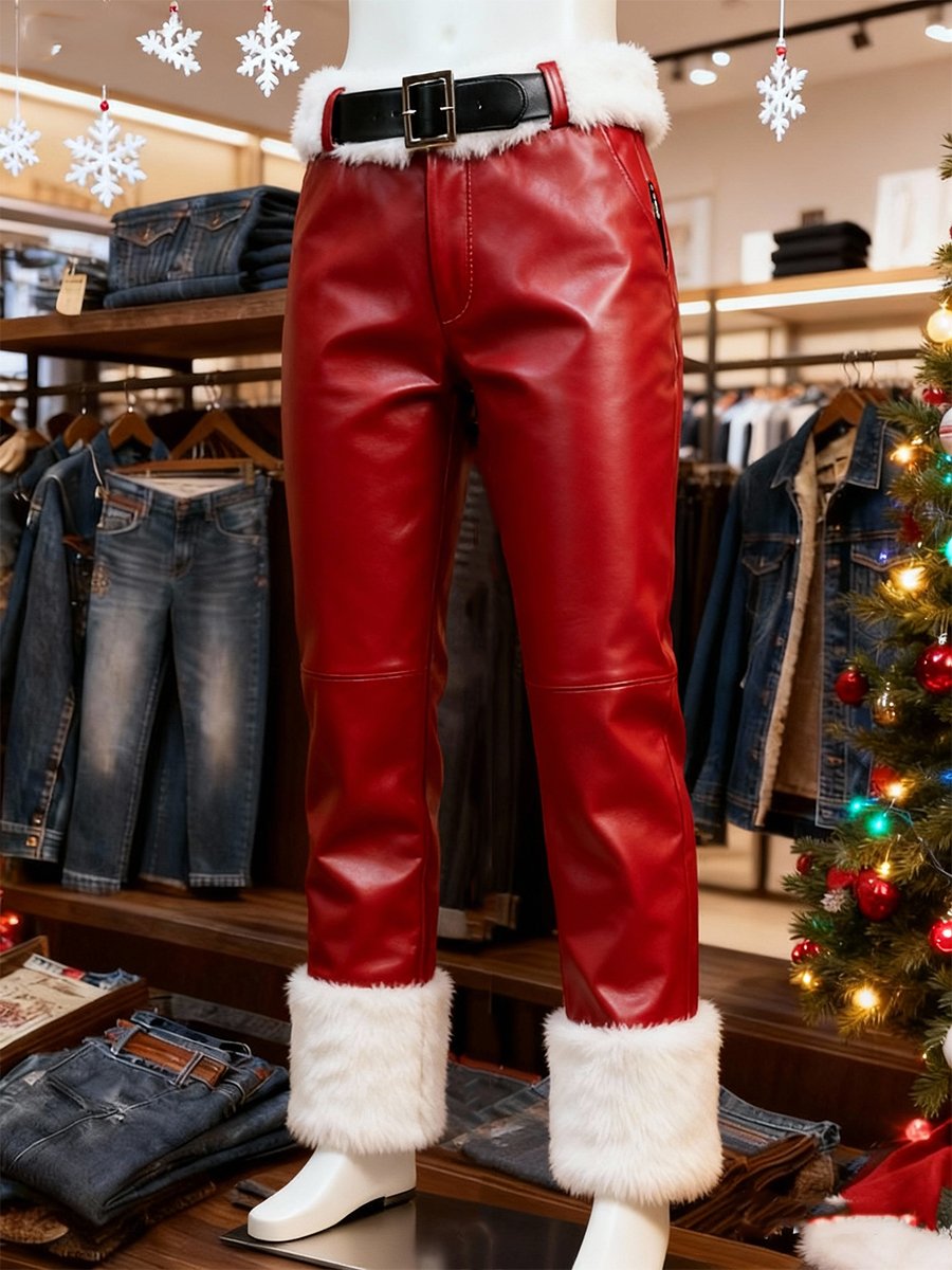 Men's Christmas Plush Leather Pants