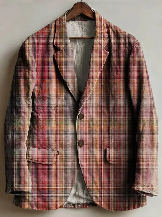 Men's Vintage Plaid Print Casual Blazer