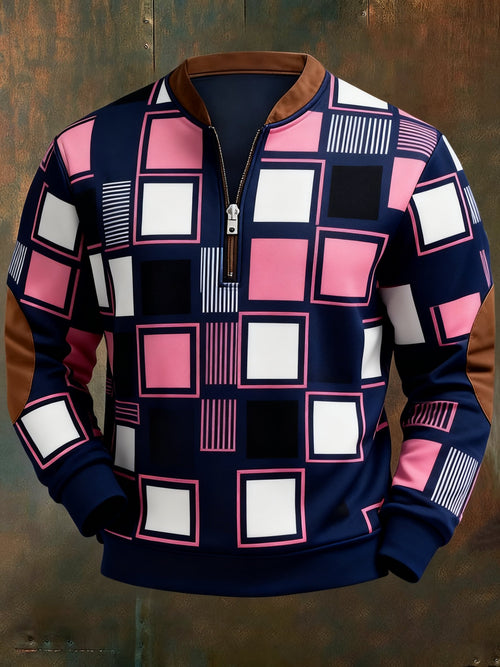 Men's Casual Geometric Color Block Print Sweatshirt