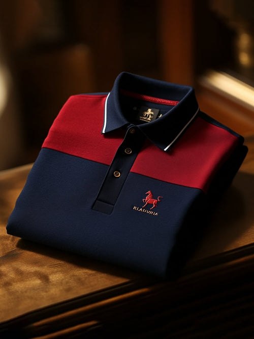 Men's Classic Business Check Logo Button Short Sleeve Polo Shirt