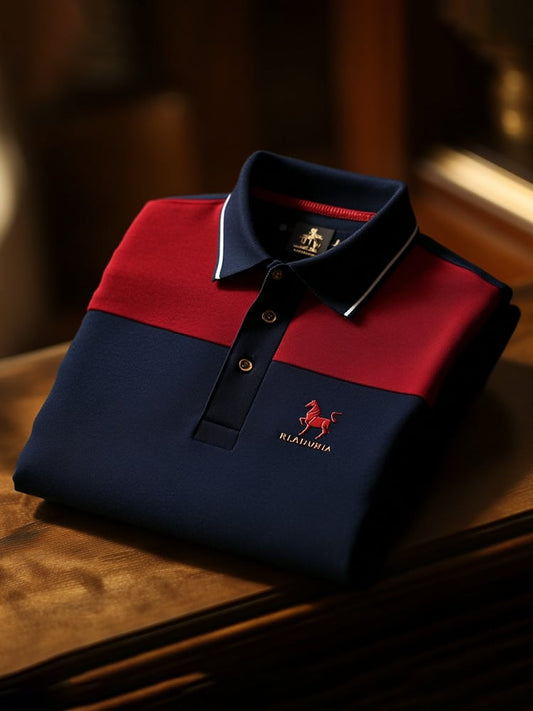 Men's Classic Business Check Logo Button Short Sleeve Polo Shirt