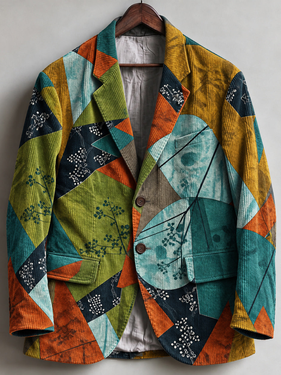 Men's Vintage Japanese Floral Patchwork Art Print Casual Blazer
