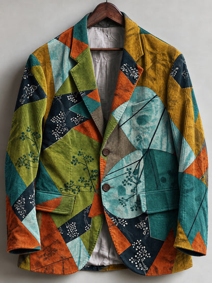 Men's Vintage Japanese Floral Patchwork Art Print Casual Blazer