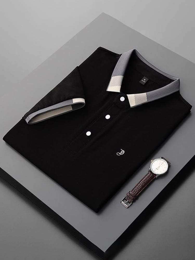 Men's Business Casual Logo Button Short Sleeve Polo Shirt