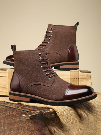 Men's Mid-Calf Martin Boots Sleeve Leather Boots Versatile Casual Leather Closed Toe Martin Boots