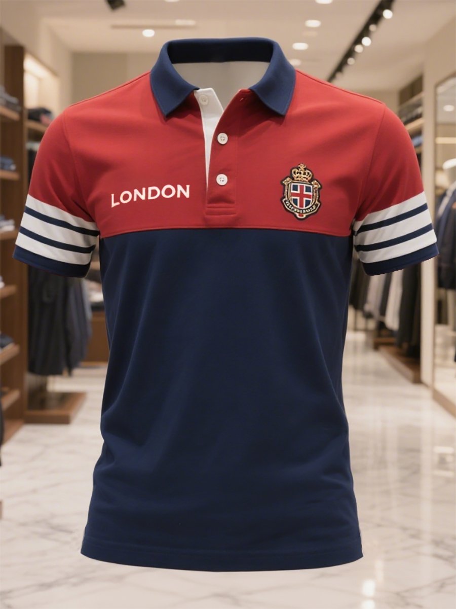 Men's Business Casual Union Jack Button Short Sleeve Polo Shirt