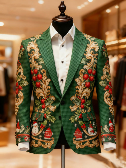 Men's Business Casual Large Pocket Christmas Print Blazers