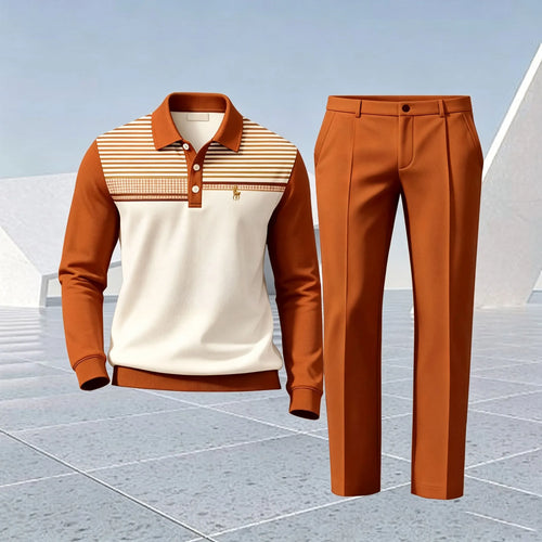 Men's Printed Polo Shirt and Pants Set
