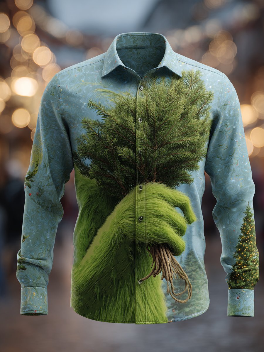 Christmas is coming. It's practically here.Men's Business Christmas Green Print Long-Sleeve Shirt
