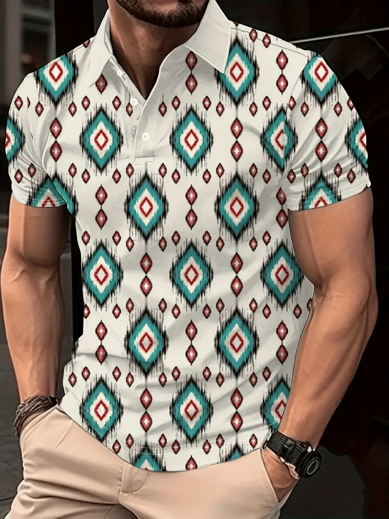 Men's Classic Business Logo Button Short Sleeve Polo Shirt