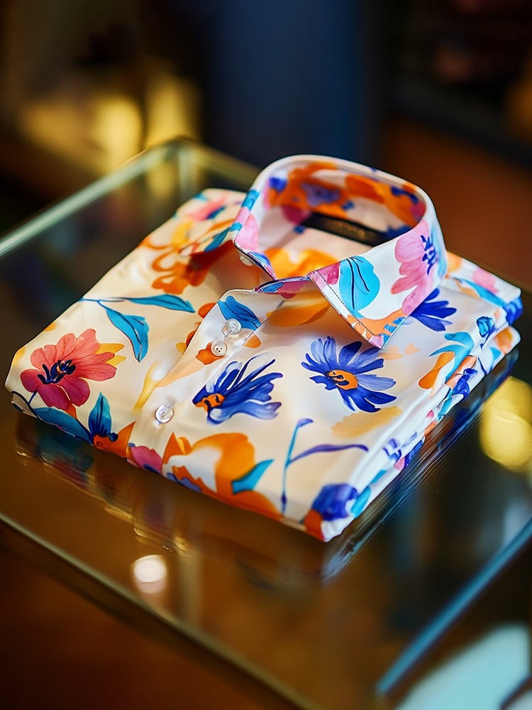 Men's Satin Luxe Print Short Sleeve Button Shirt