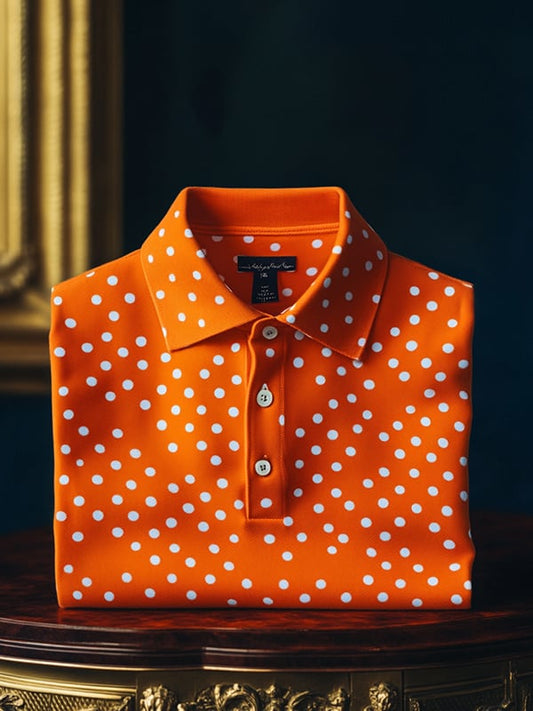 Men's Business Polka Dots Casual Button Short Sleeve Polo Shirt