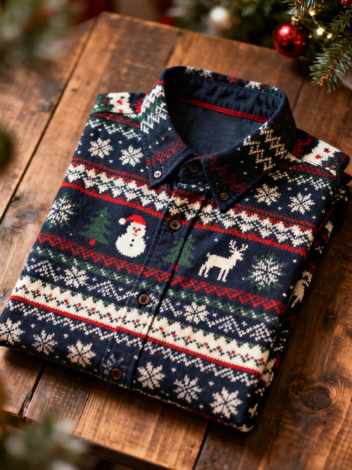 Men's  Christmas Long Sleeve Button-Down Shirt