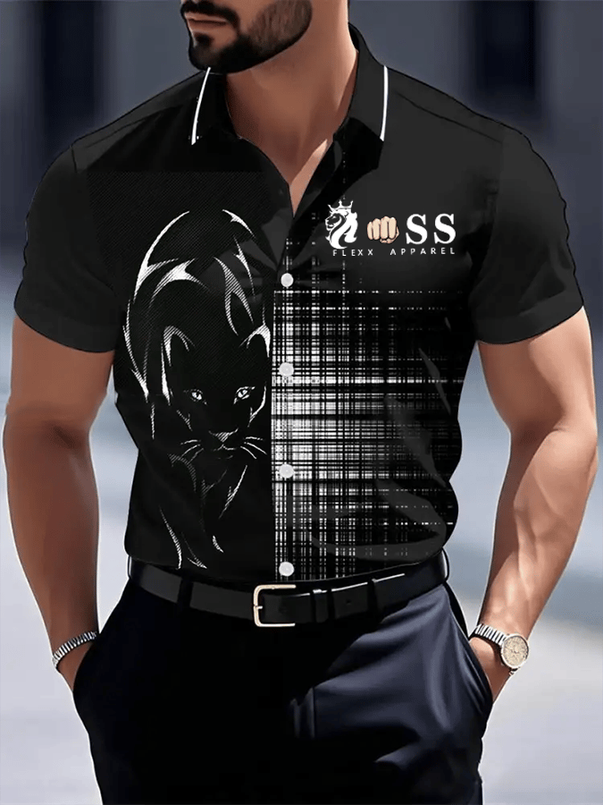 Men's Retro Letter Design Printed Business Short Sleeve Shirt