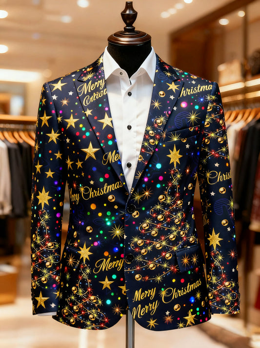 Men's Christmas Casual Print Large Pocket Blazers