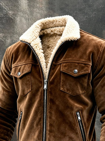 Men'S Vintage Warm Plus Velvet Outdoor Jacket