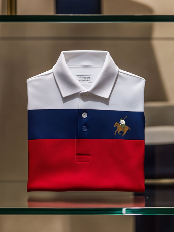 Men's Classic Business Check Logo Button Short Sleeve Polo Shirt