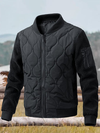 Men's Vintage Pleated Cotton Polar Fleece Patchwork Casual Cotton Jacket